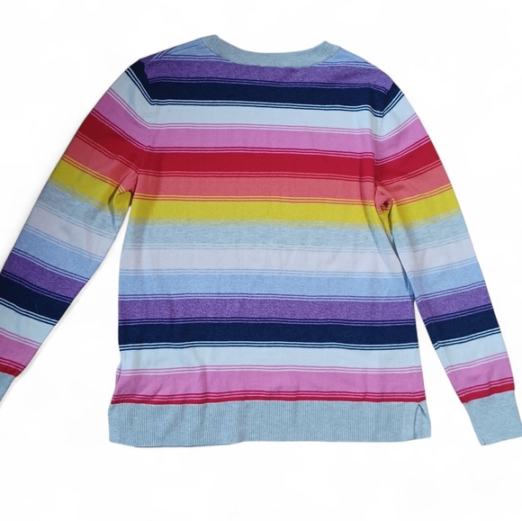 GAP Women’s Crazy Stripe Crewneck Sweater Size M Multicolor Rainbow Knit Soft - Picture 5 of 8